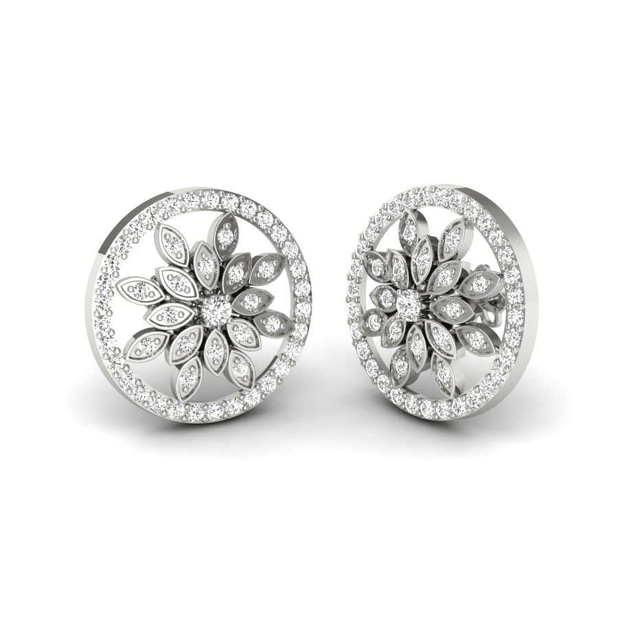 White Gold Petal Design Round Diamond Earring