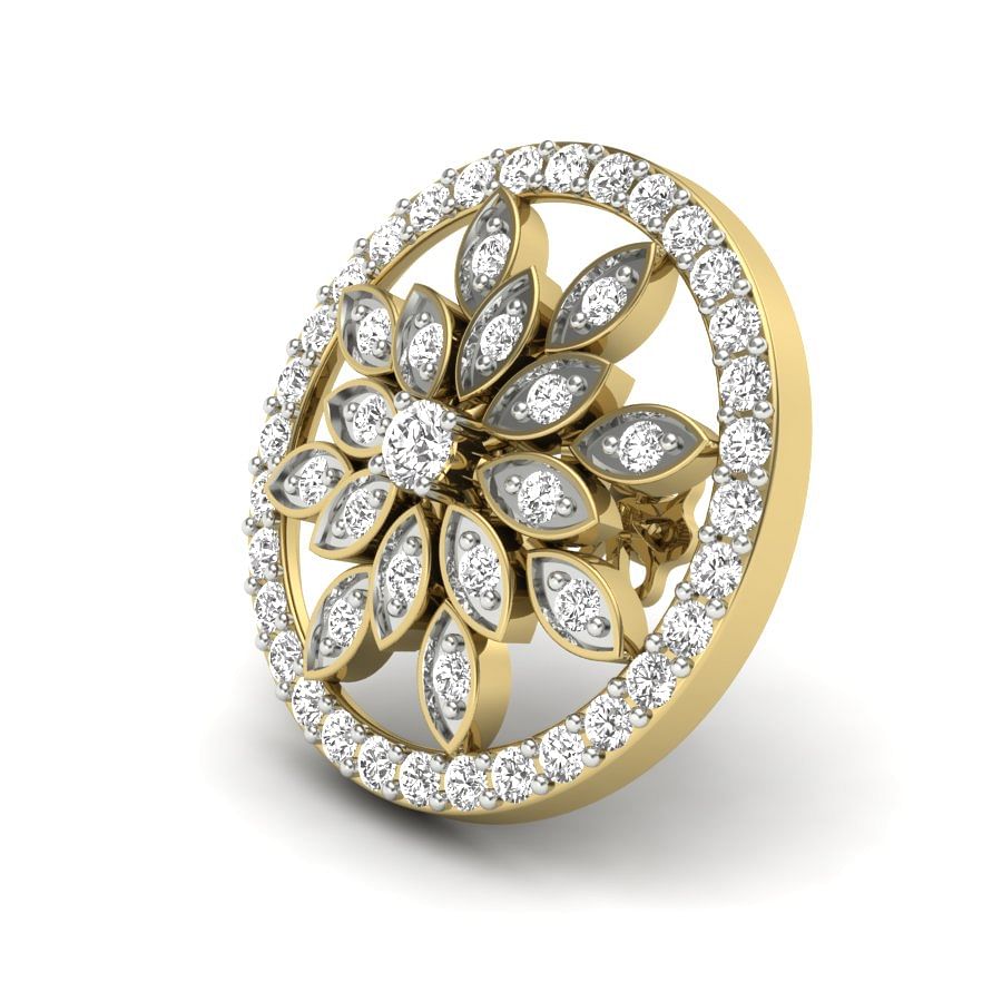 Yellow Gold Petal Design Round Diamond Earring