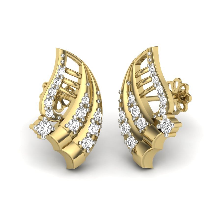 Petals Design Style 18k Yellow Gold Diamond Earring