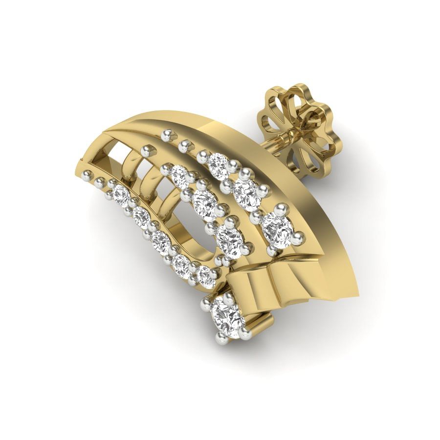 Petals Design Style 18k Yellow Gold Diamond Earring