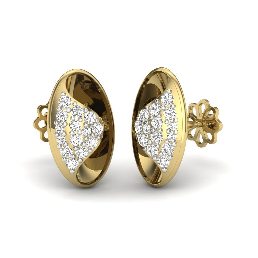 Oval Shape Stud Diamond Earring In Yellow Gold