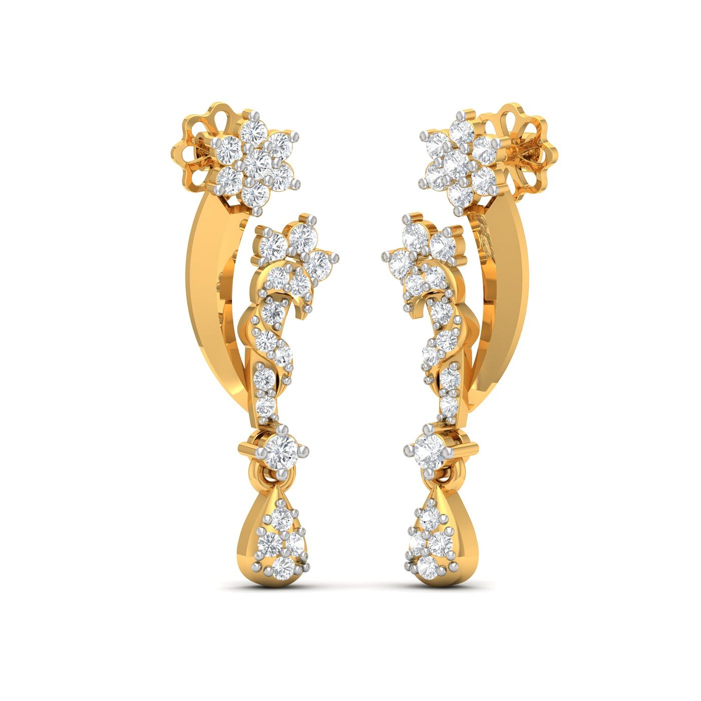 Small drop stud diamond earring in yellow gold