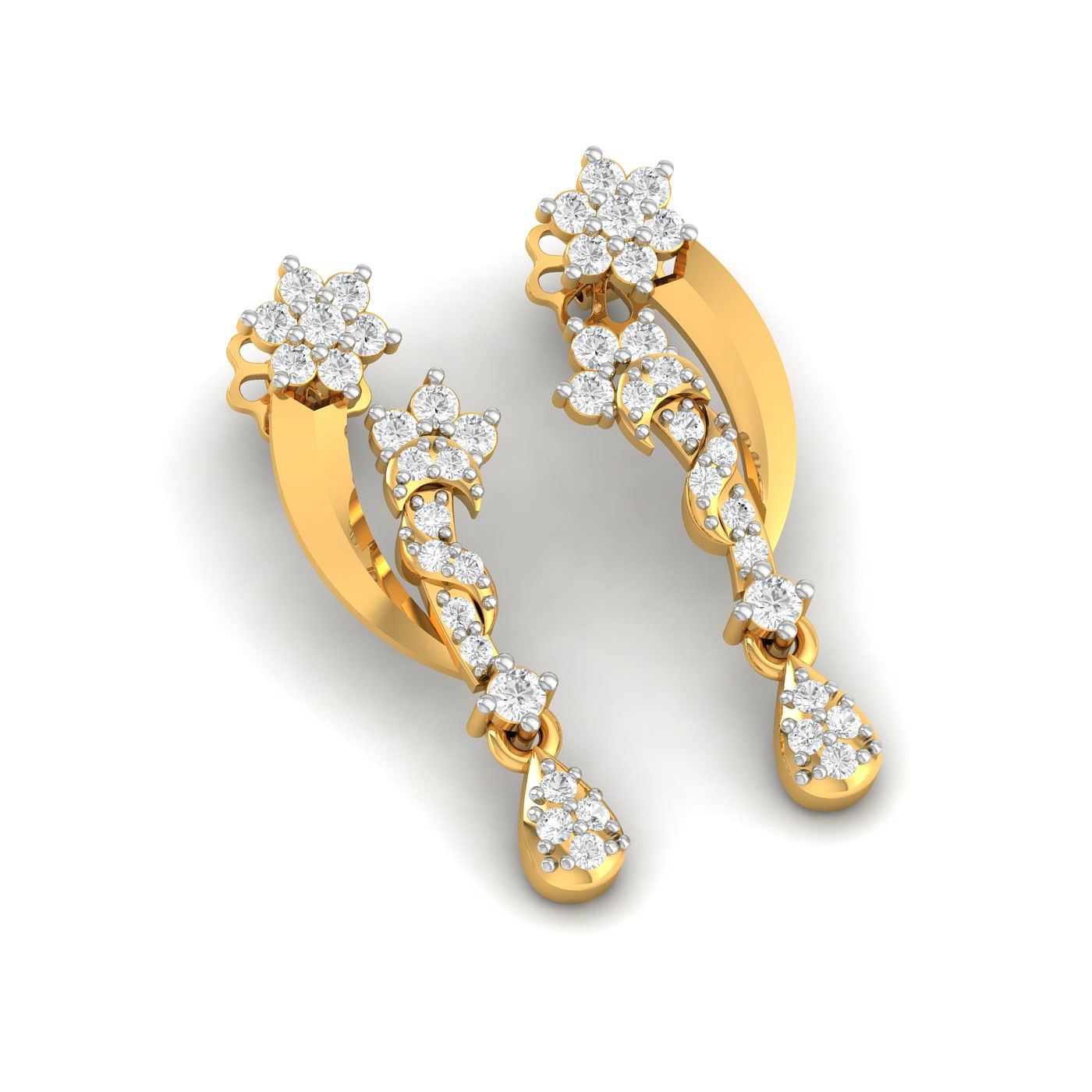 Small drop stud diamond earring in yellow gold