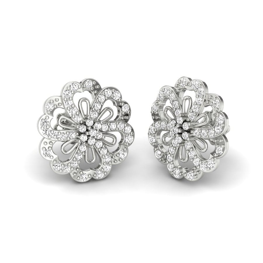 petal shaped diamond earrings in white gold