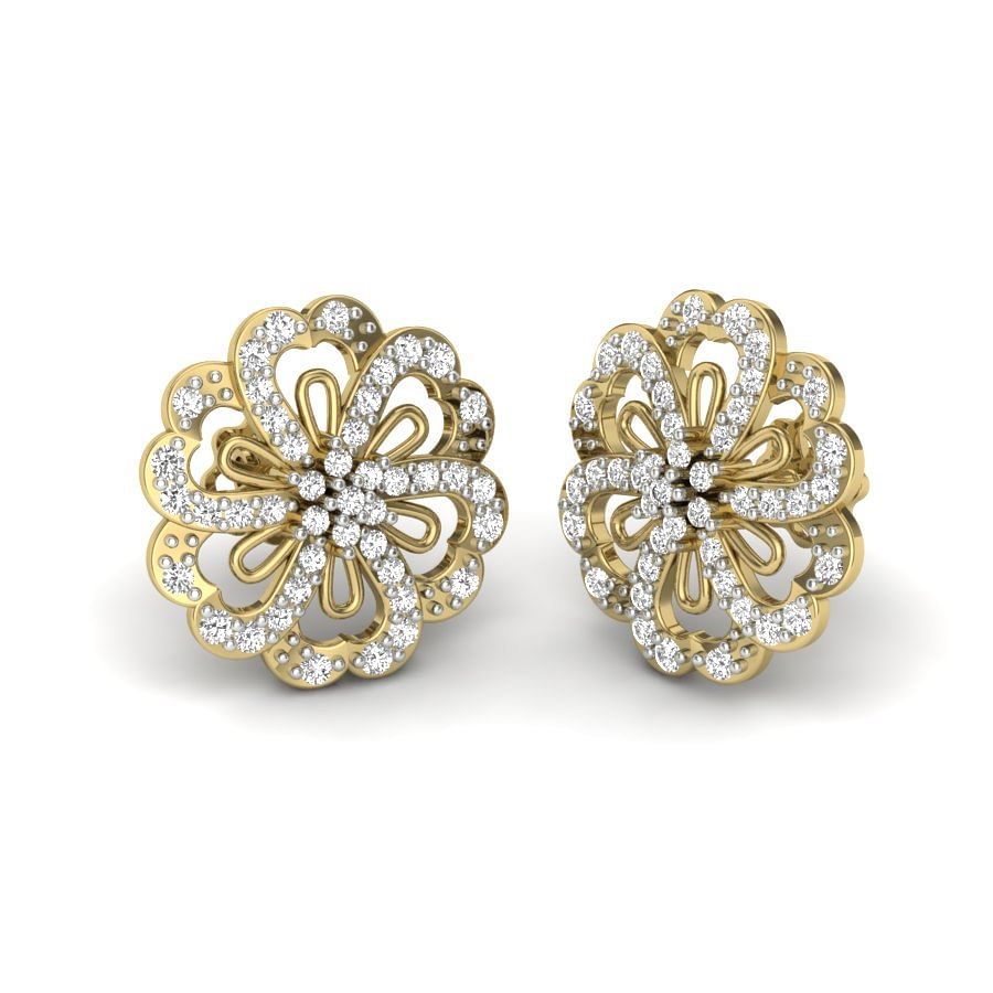 petal shaped diamond earrings in yellow gold