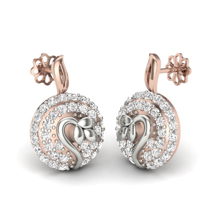 Round Style Diamond Earring In Rose Gold