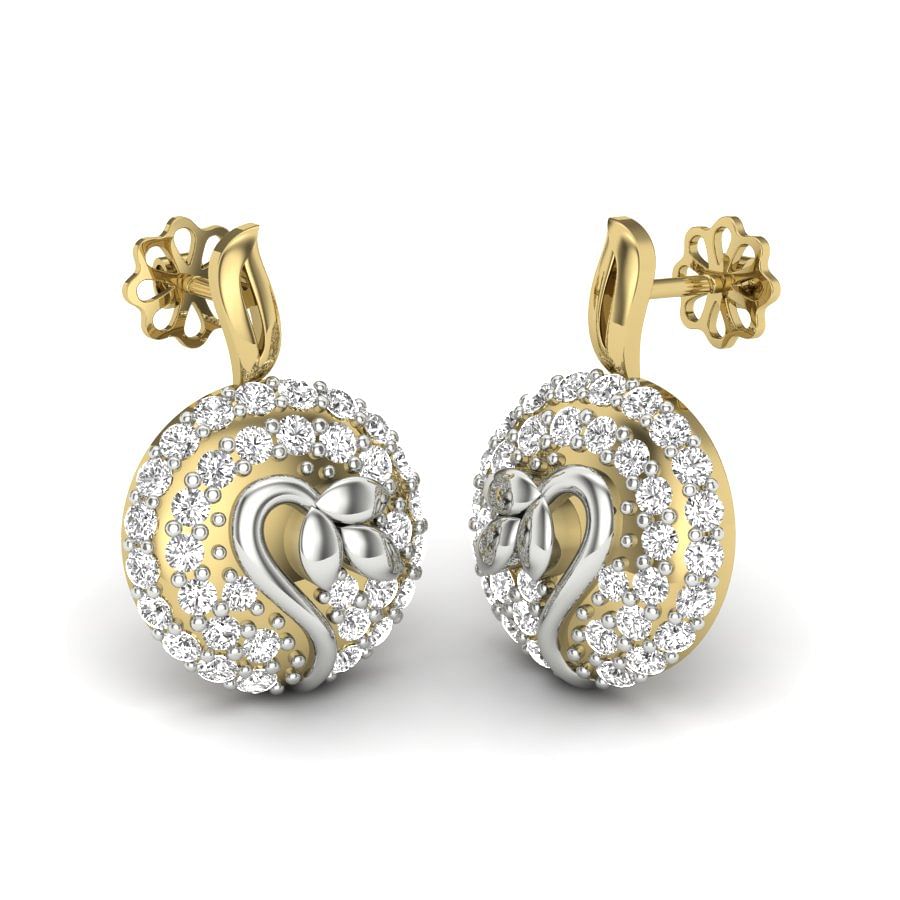 Round Style Diamond Earring In Yellow Gold