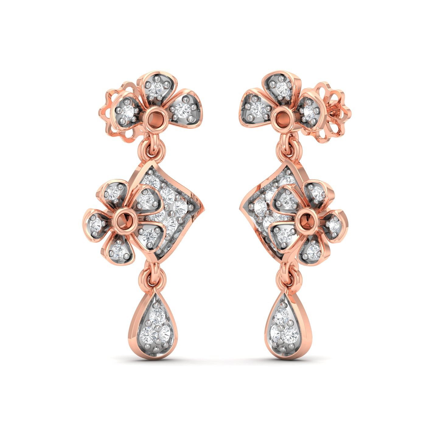 Flower style drop diamond earring set in rose gold