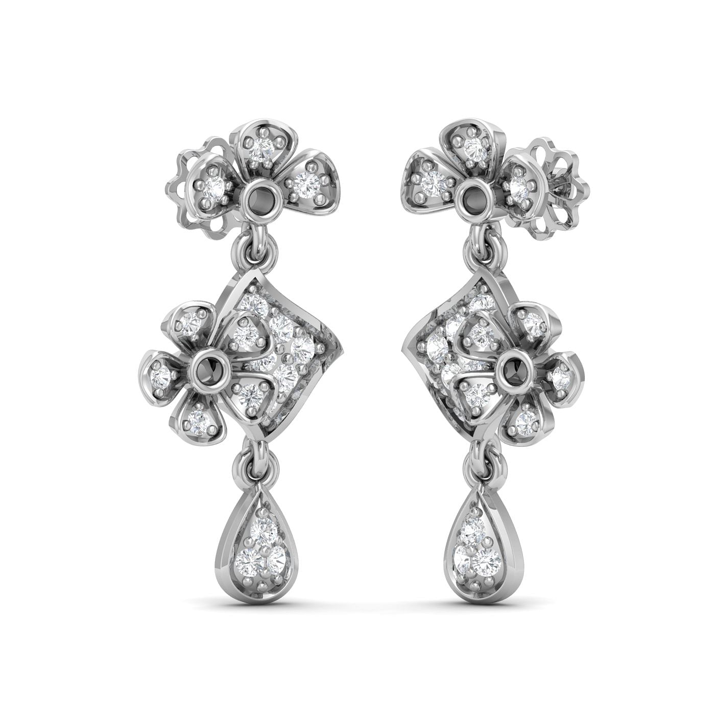 Flower style drop diamond earring set in white gold