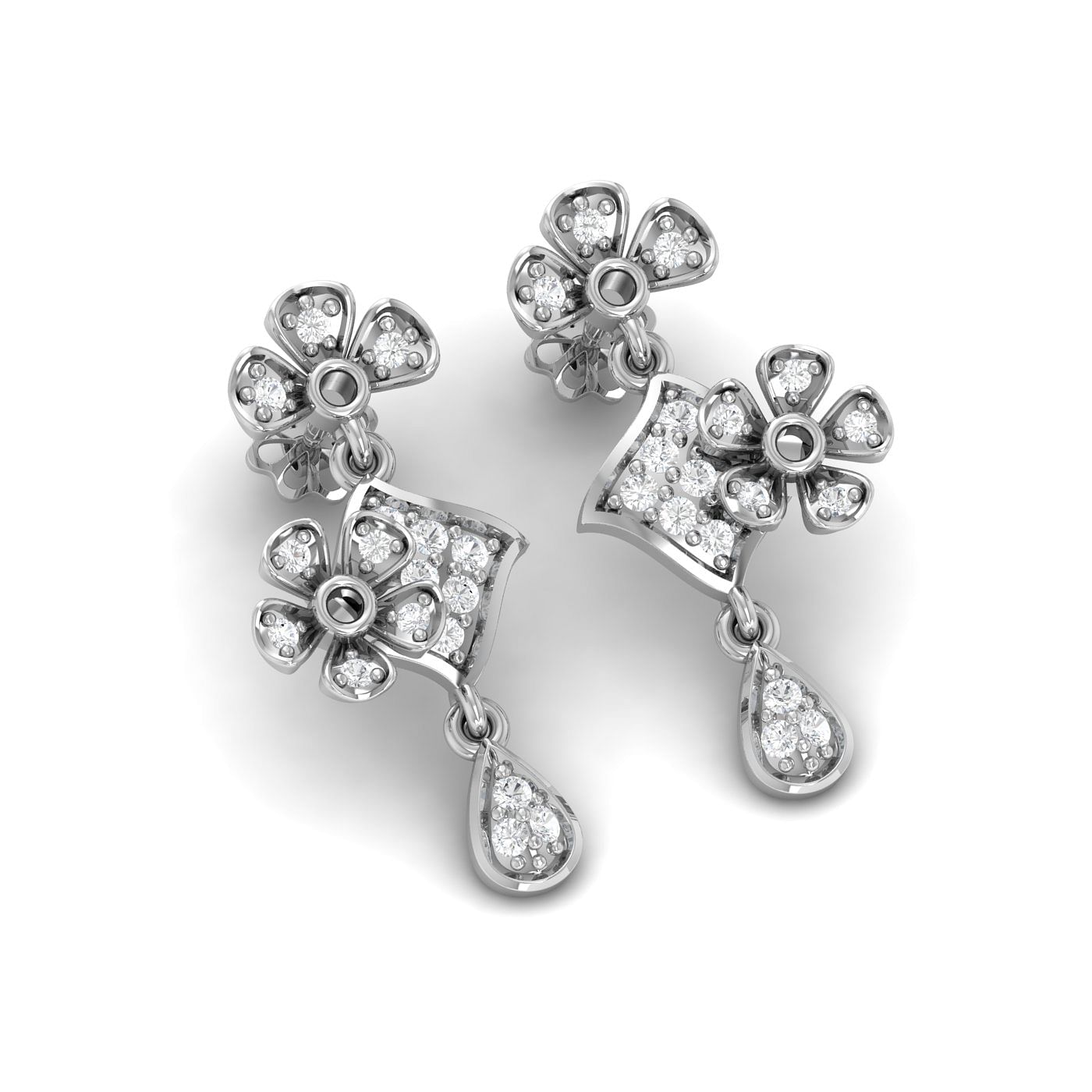 Flower style drop diamond earring set in white gold