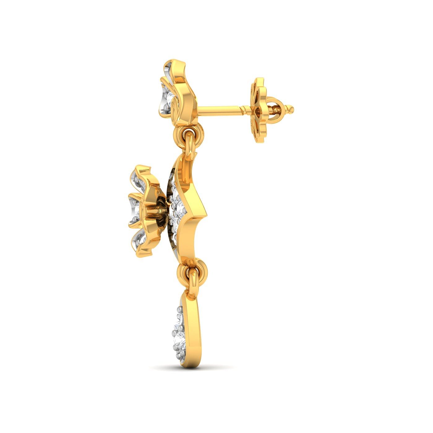 Flower style drop diamond earring set in yellow gold