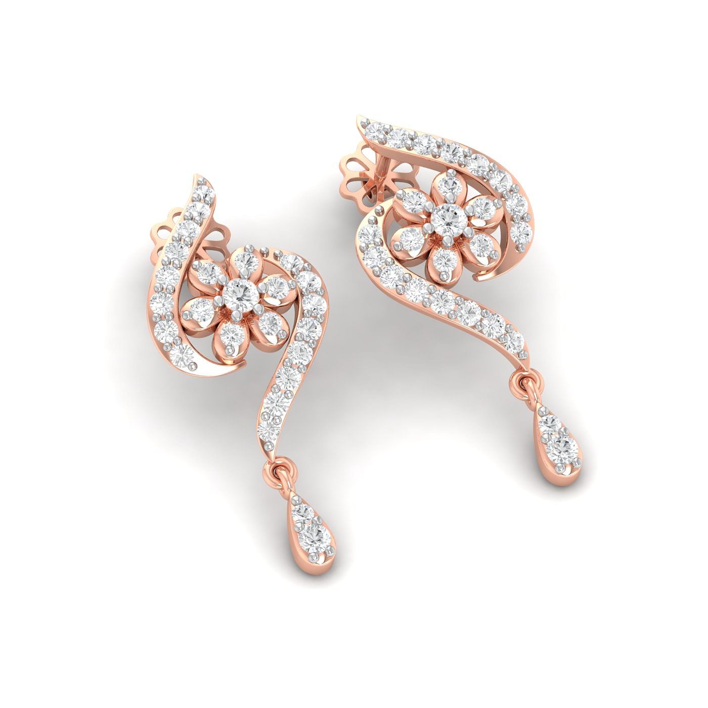 diamond flower cluster earrings in rose gold