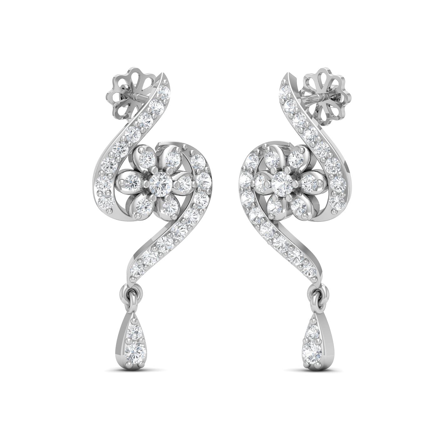 diamond flower cluster earrings in white gold