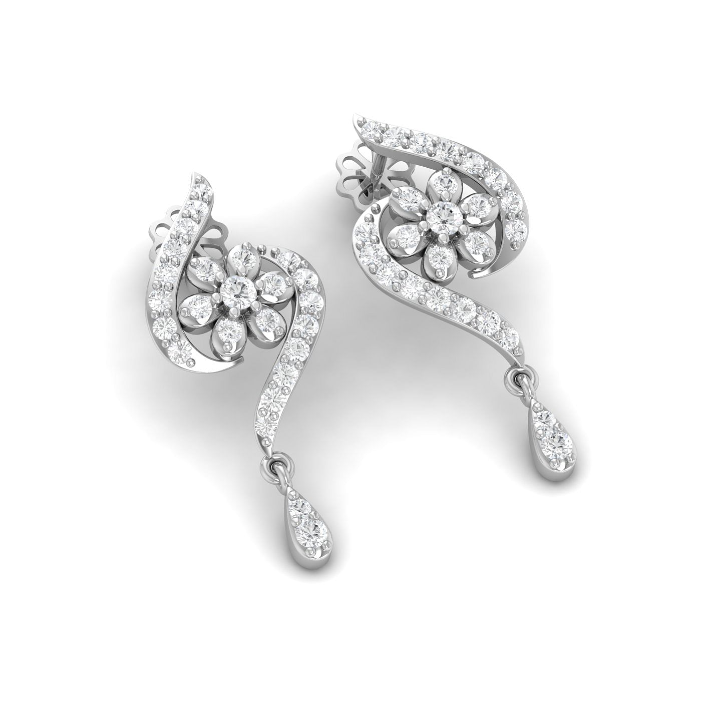 diamond flower cluster earrings in white gold