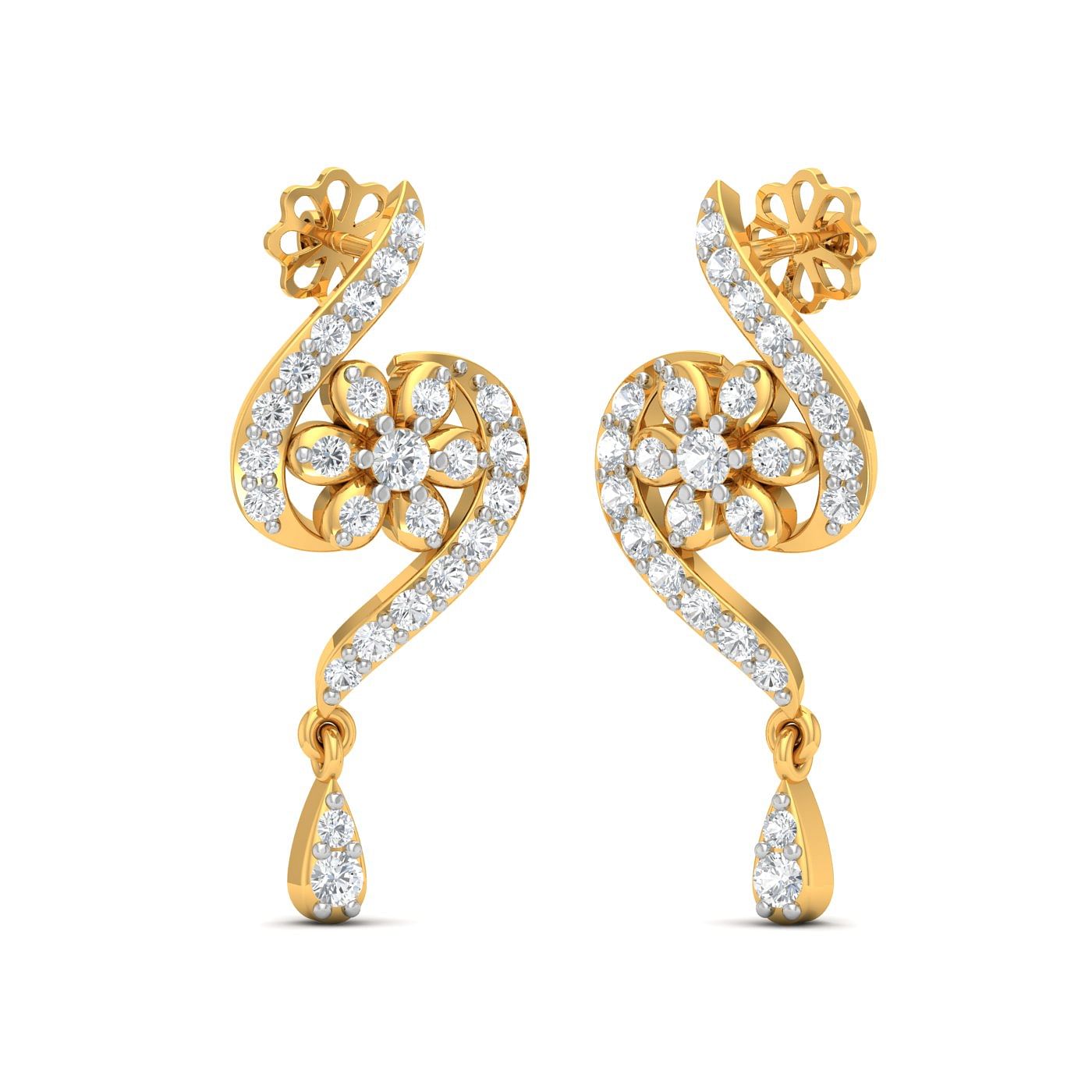 diamond flower cluster earrings in yellow gold