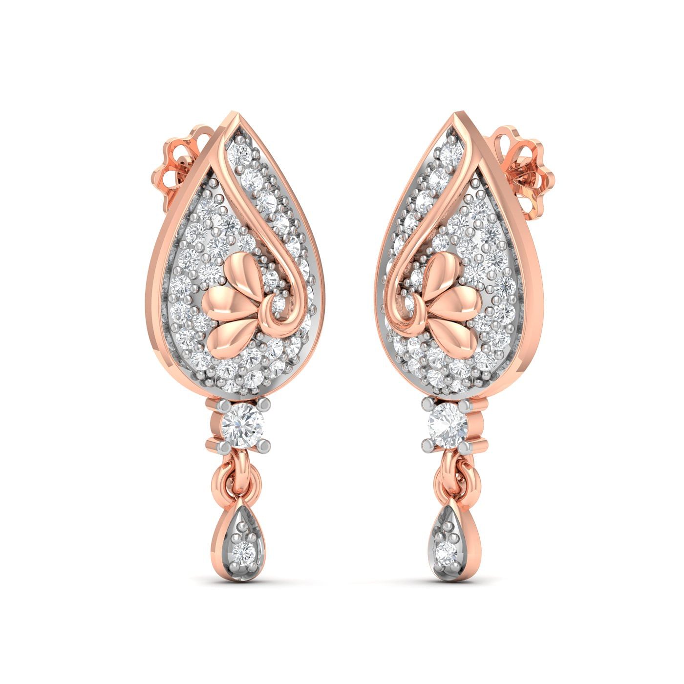 rose gold small diamond drop earrings for women