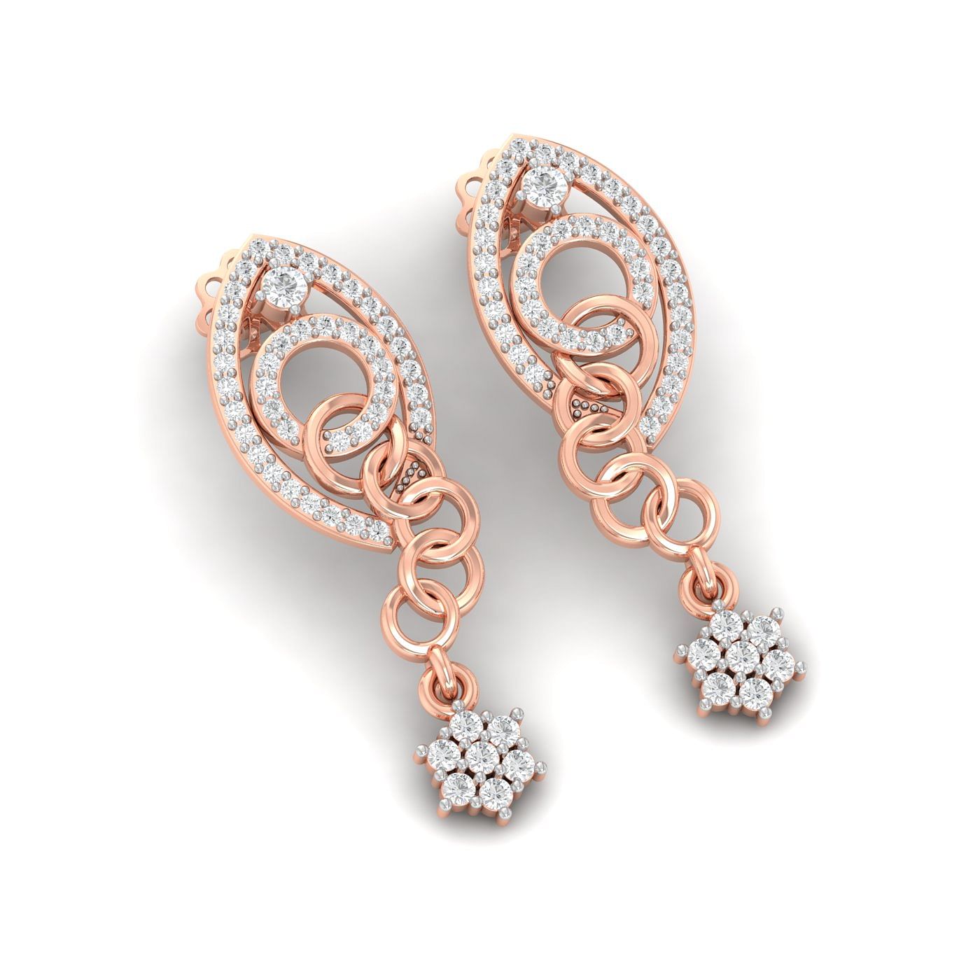 rose gold diamond cluster dangle earrings