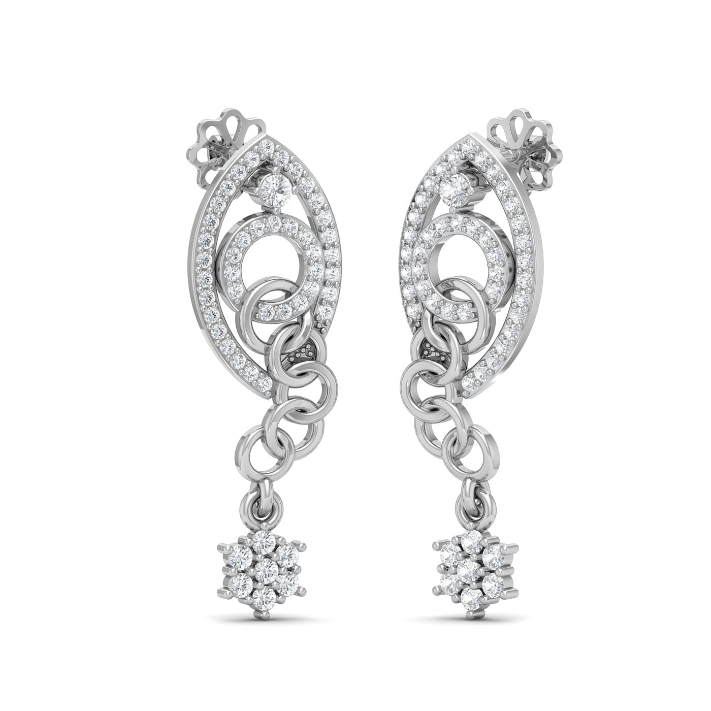 white gold diamond cluster dangle earrings