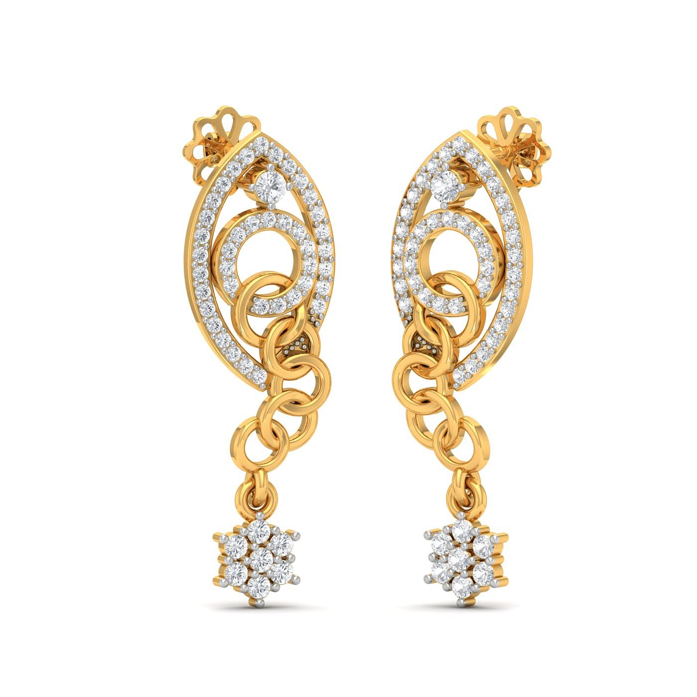yellow gold diamond cluster dangle earrings
