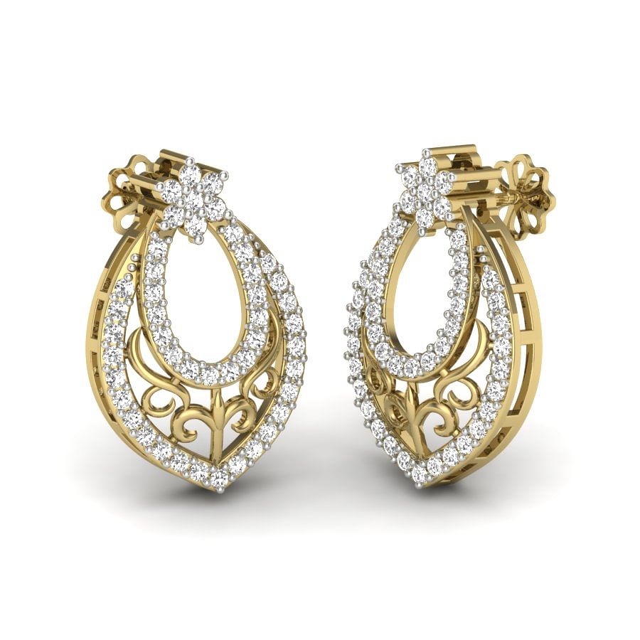 oval shape diamond earrings in yellow gold