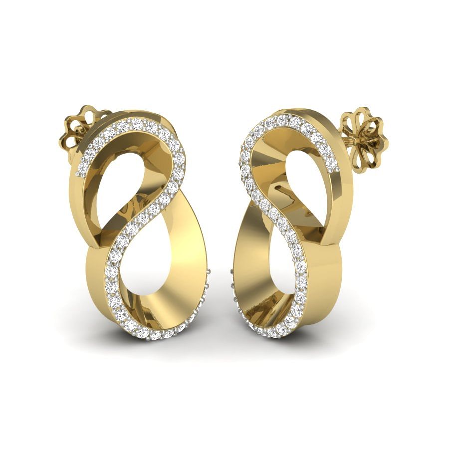 Modern design diamond earring in yellow gold