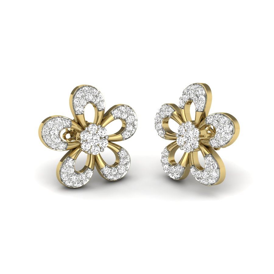 Round Style Fleur Yellow Gold Diamond Earring