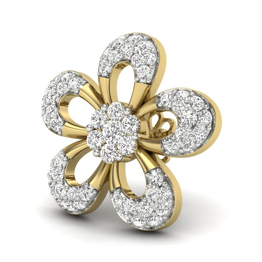 Round Style Fleur Yellow Gold Diamond Earring