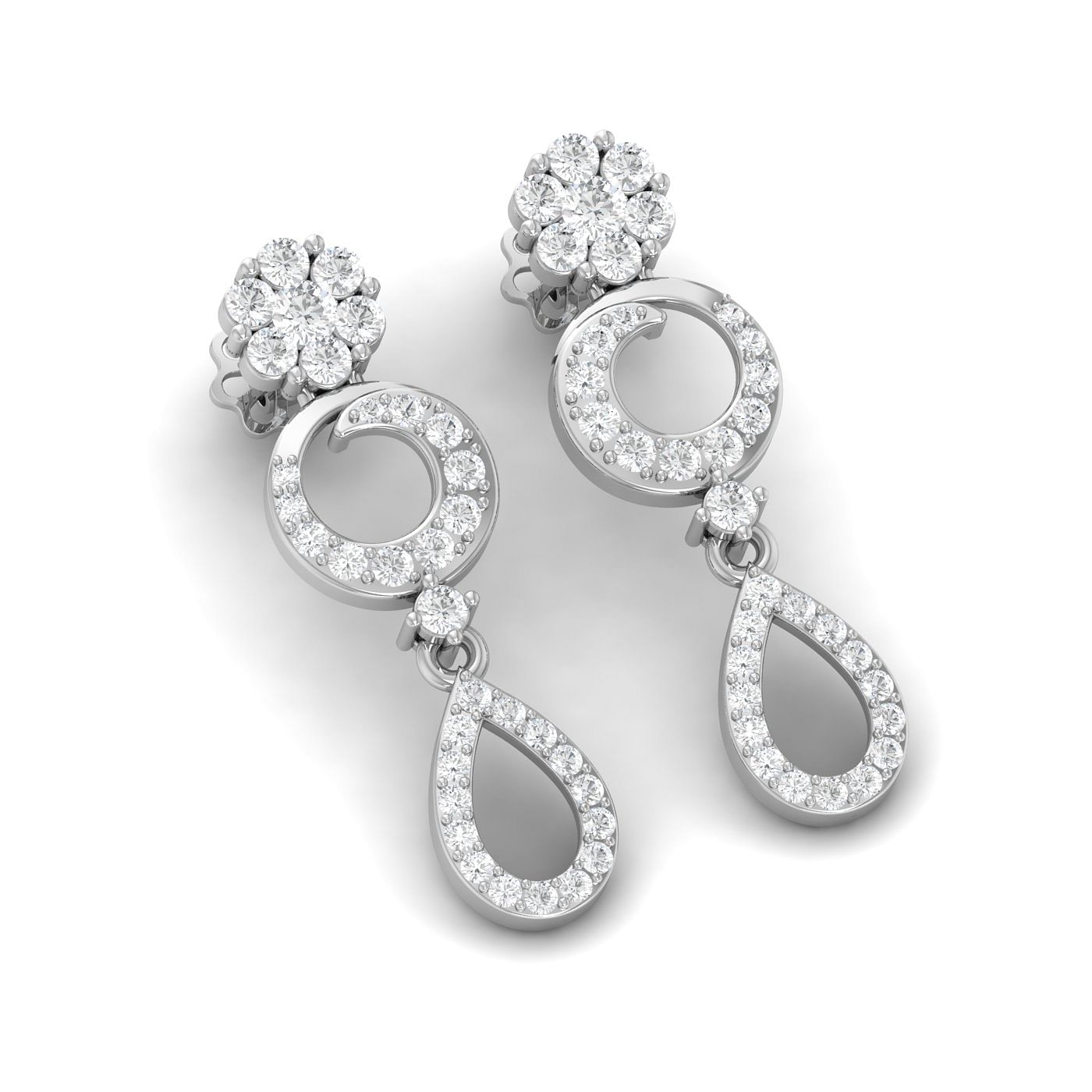 oval diamond drop earrings in white gold for wedding