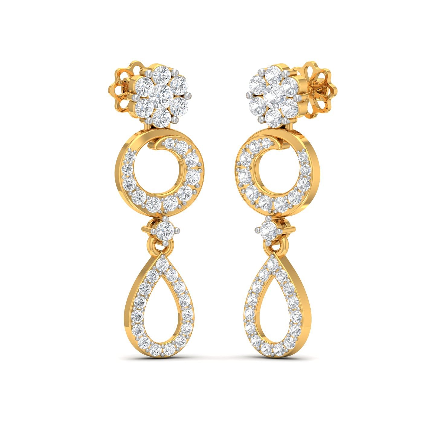 oval diamond drop earrings in yellow gold for wedding