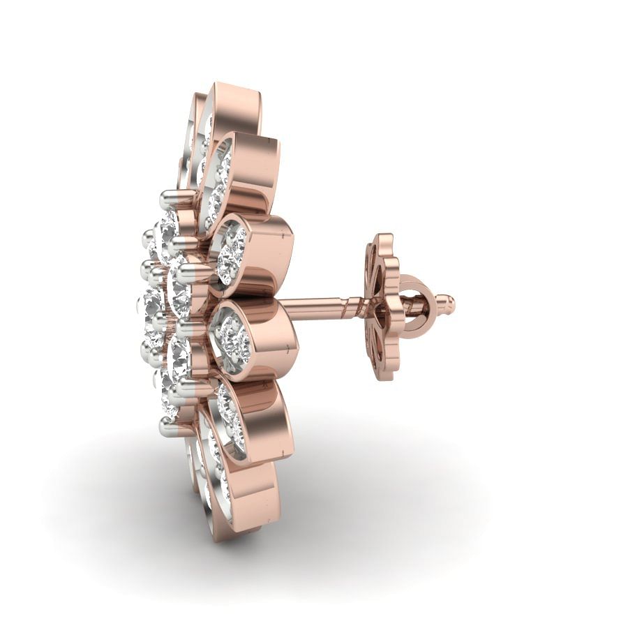 round diamond flower cluster earrings in rose gold