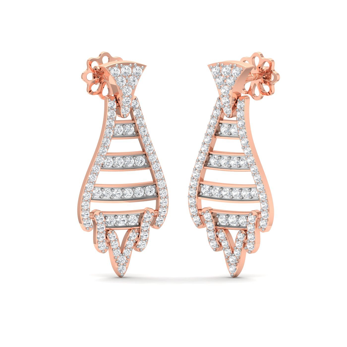 rose gold drop style diamond earring for wedding