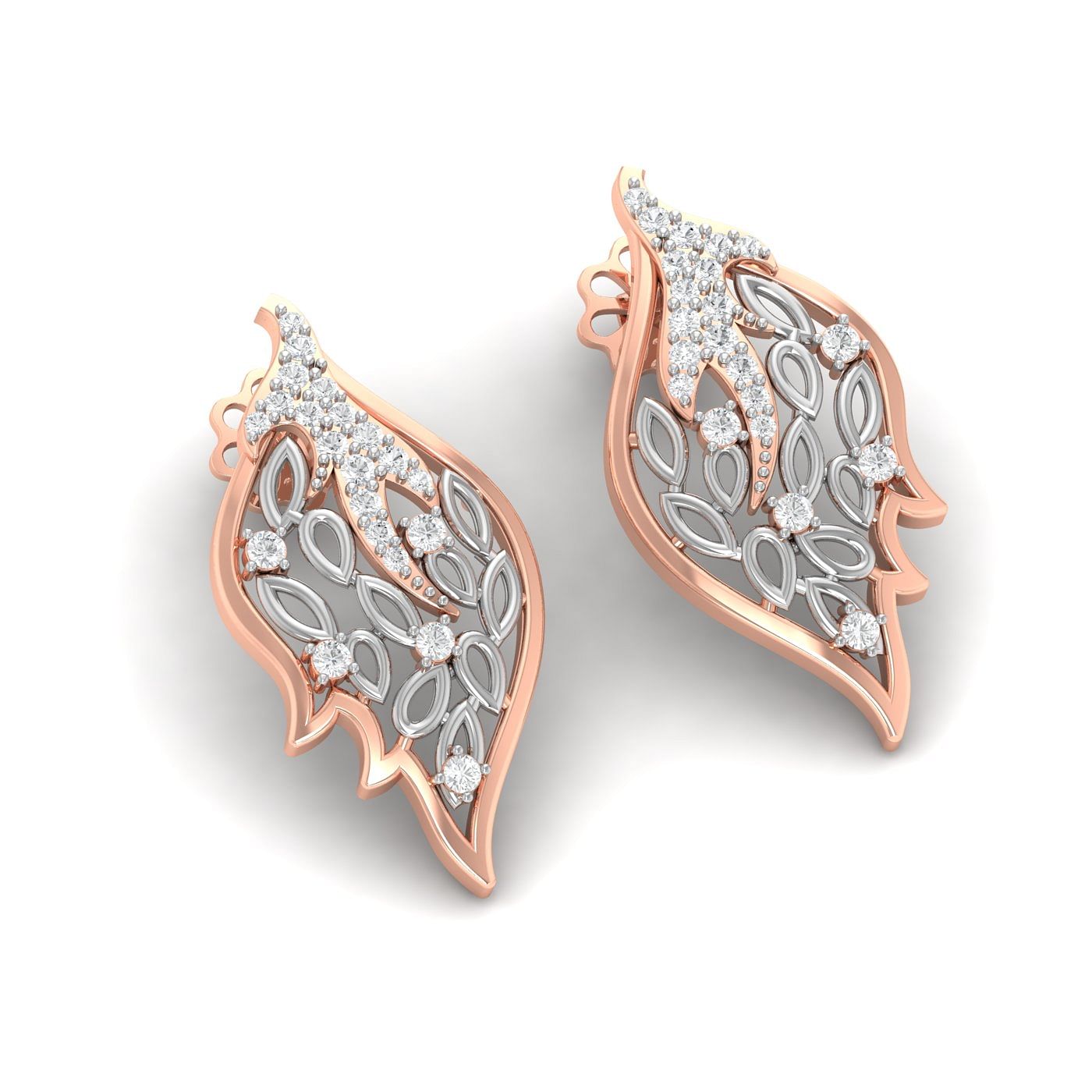 Leafy Design Rose Gold Diamond Earring For Daily Wear