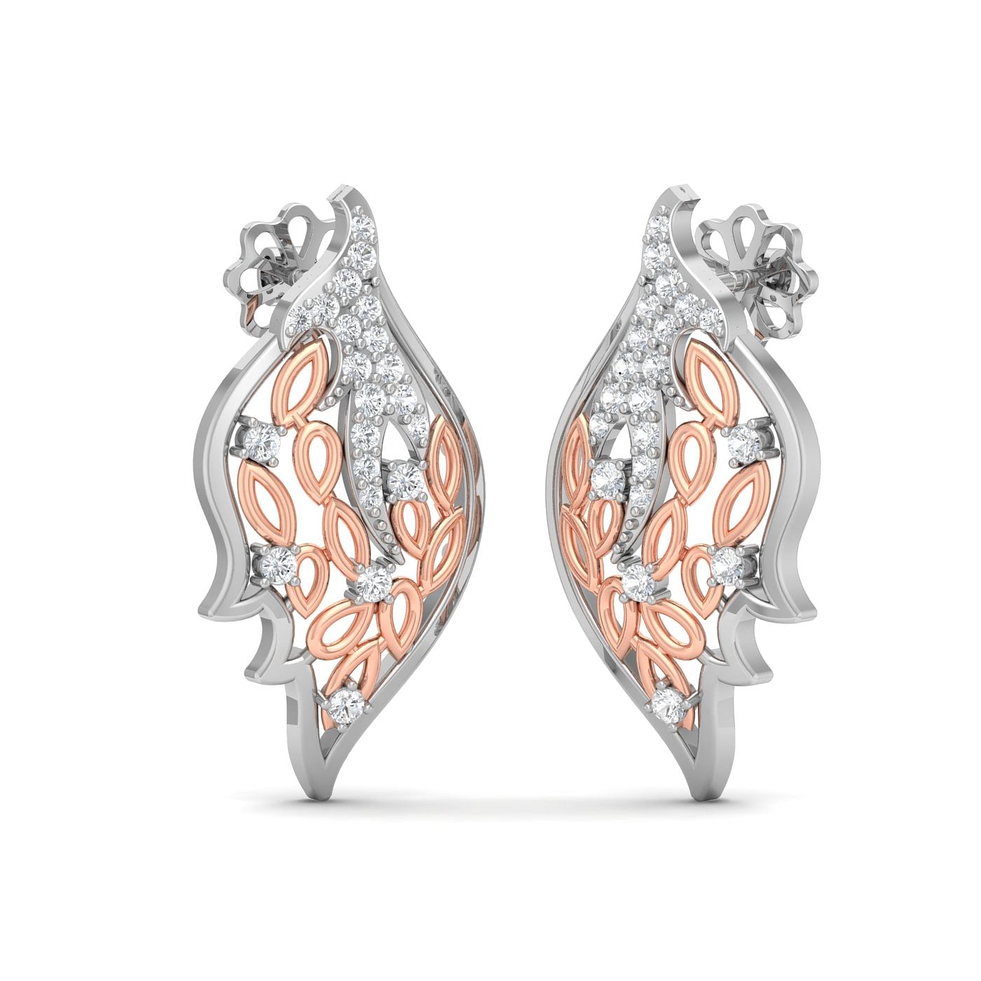 Leafy Design White Gold Diamond Earring For Daily Wear