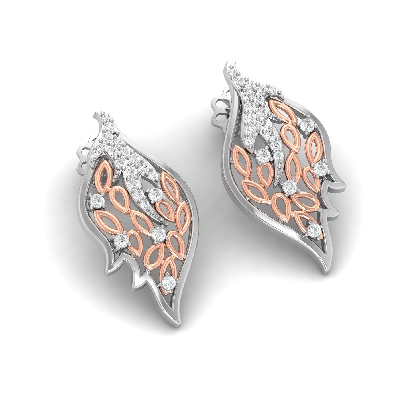 Leafy Design White Gold Diamond Earring For Daily Wear