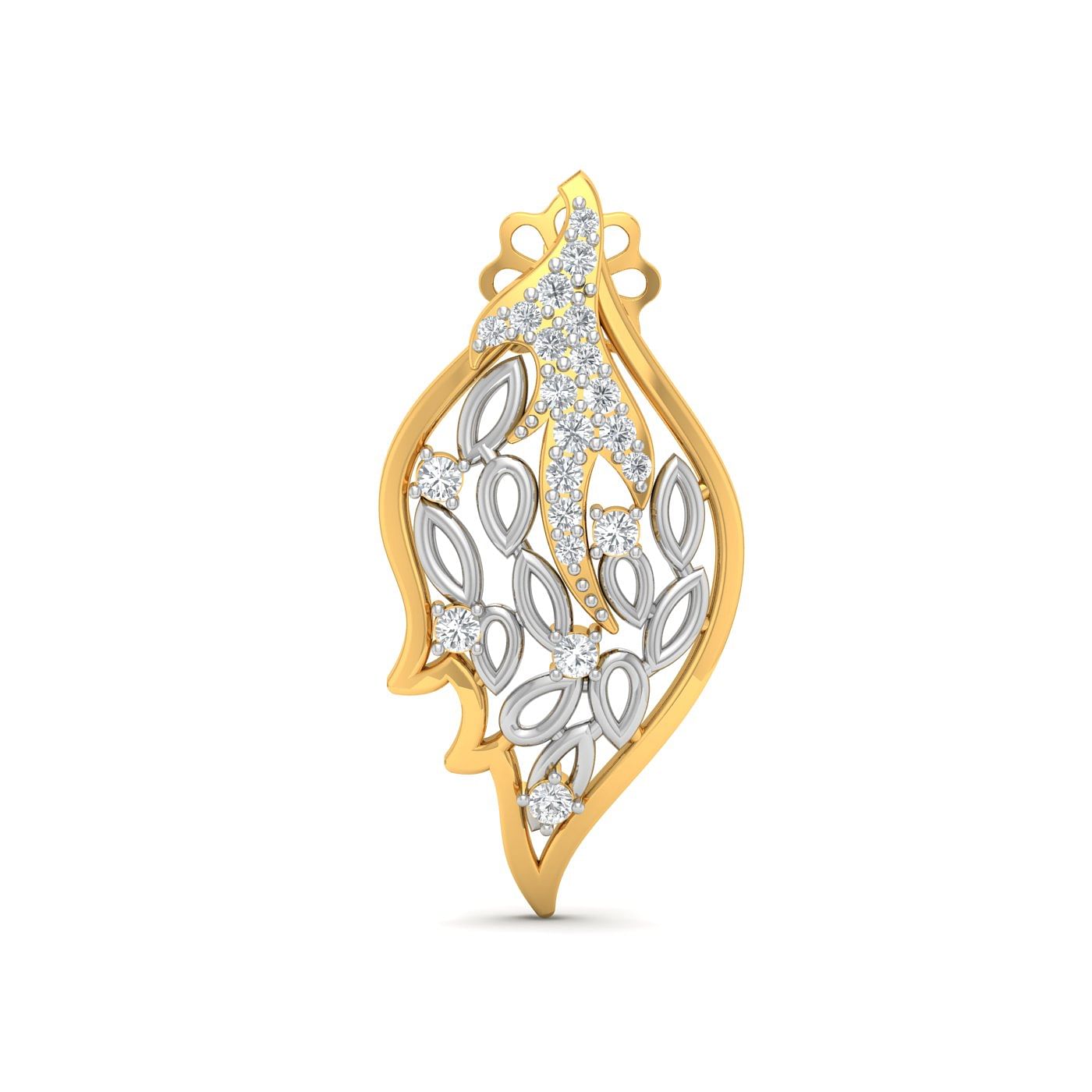 Leafy Design Yellow Gold Diamond Earring For Daily Wear