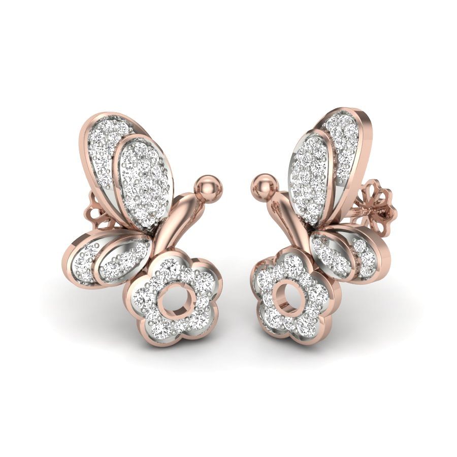 Butterfly Design Rose Gold Diamond Earring