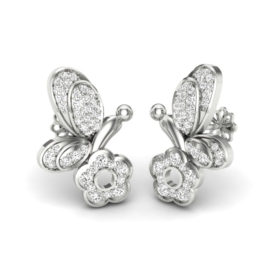 Butterfly Design White Gold Diamond Earring