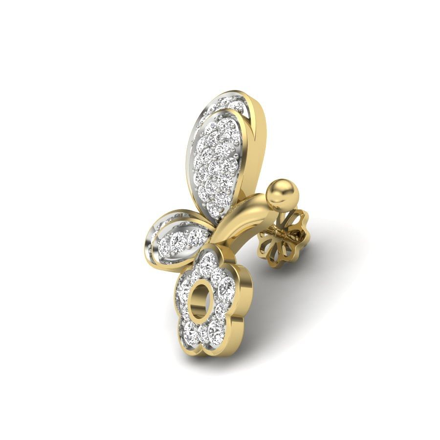 Butterfly Design Yellow Gold Diamond Earring