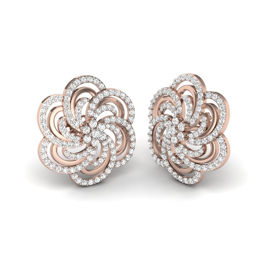 Flower design cluster diamond rose gold earring