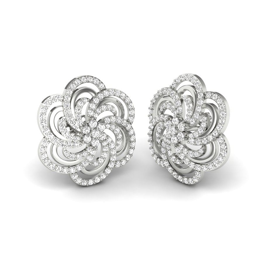 Flower design cluster diamond white gold earring