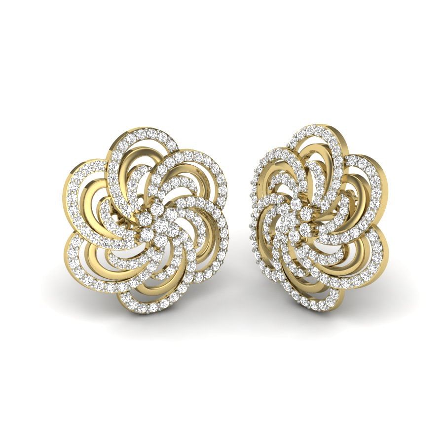 Flower design cluster diamond yellow gold earring