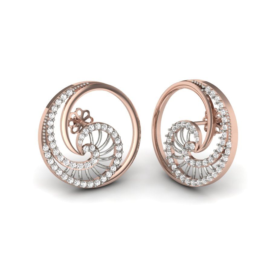 Round Shape Rose Gold Diamond Earring For Women