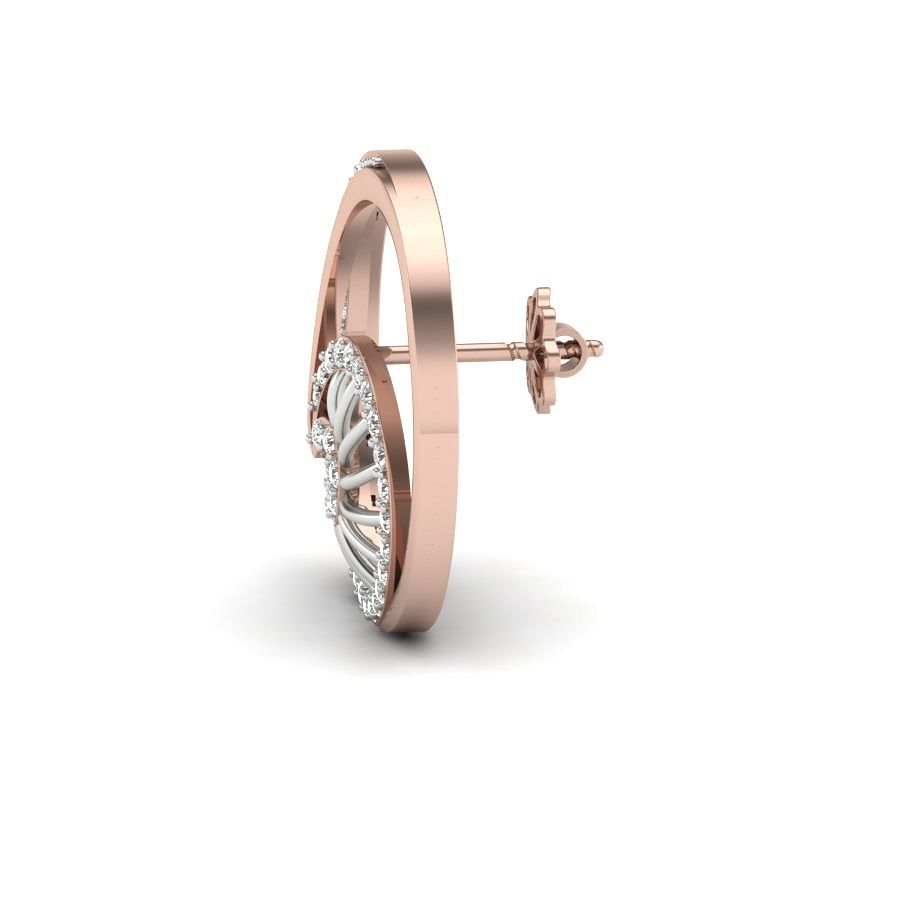 Round Shape Rose Gold Diamond Earring For Women