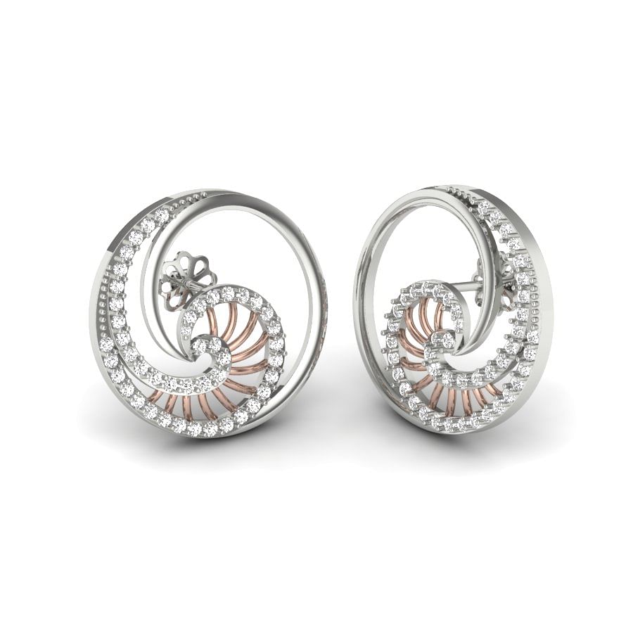 Round Shape White Gold Diamond Earring For Women