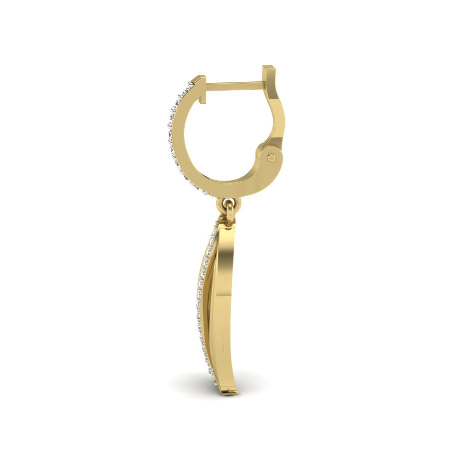 Drop Hoop Yellow Gold Diamond Earring For Office Wear