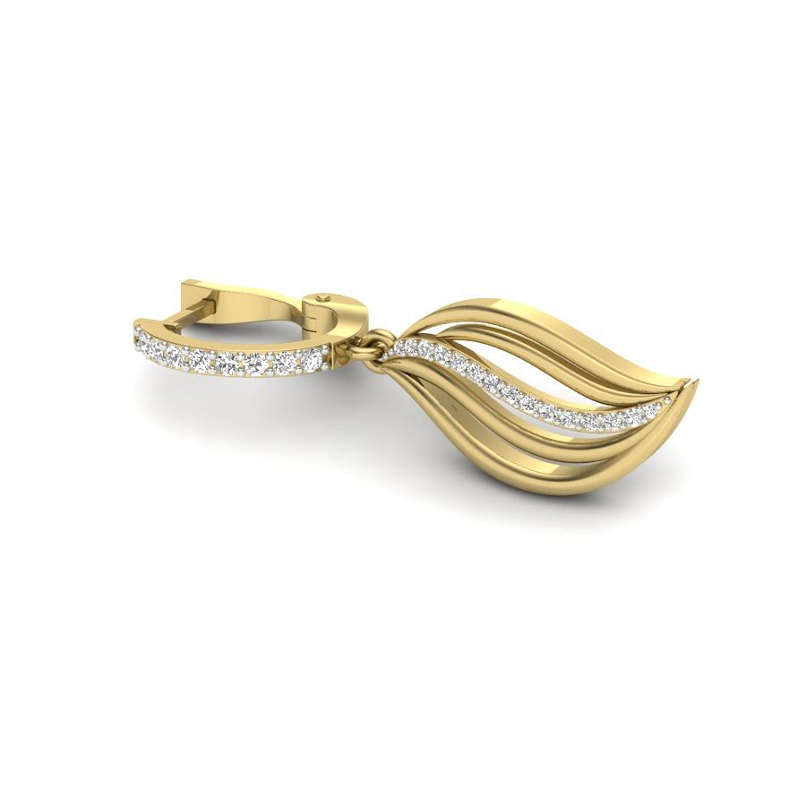 Drop Hoop Yellow Gold Diamond Earring For Office Wear