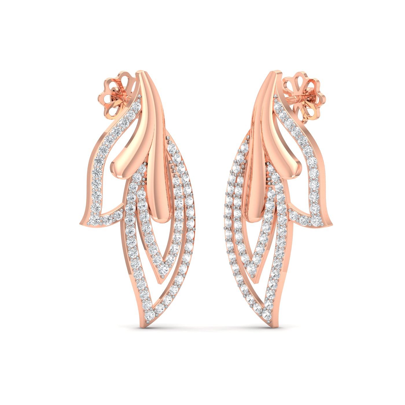 Leaf Design Top Diamond Earring In Rose Gold