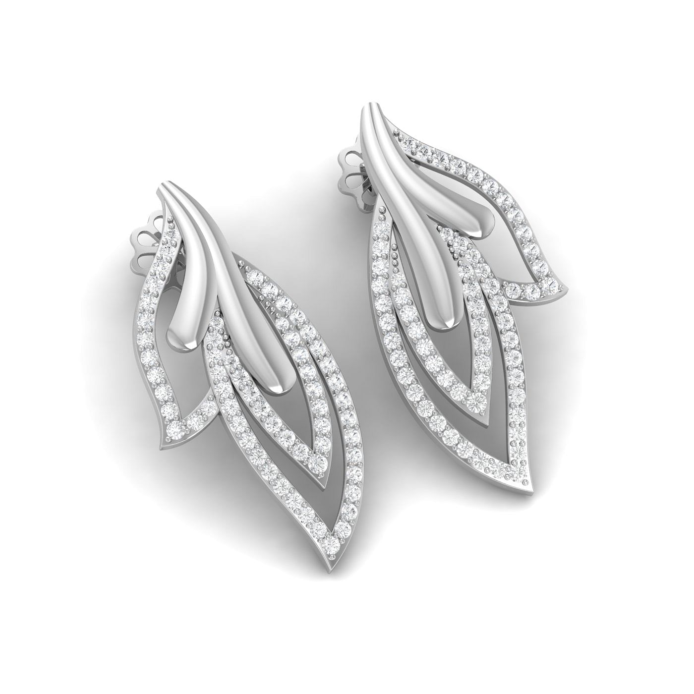Leaf Design Top Diamond Earring In White Gold