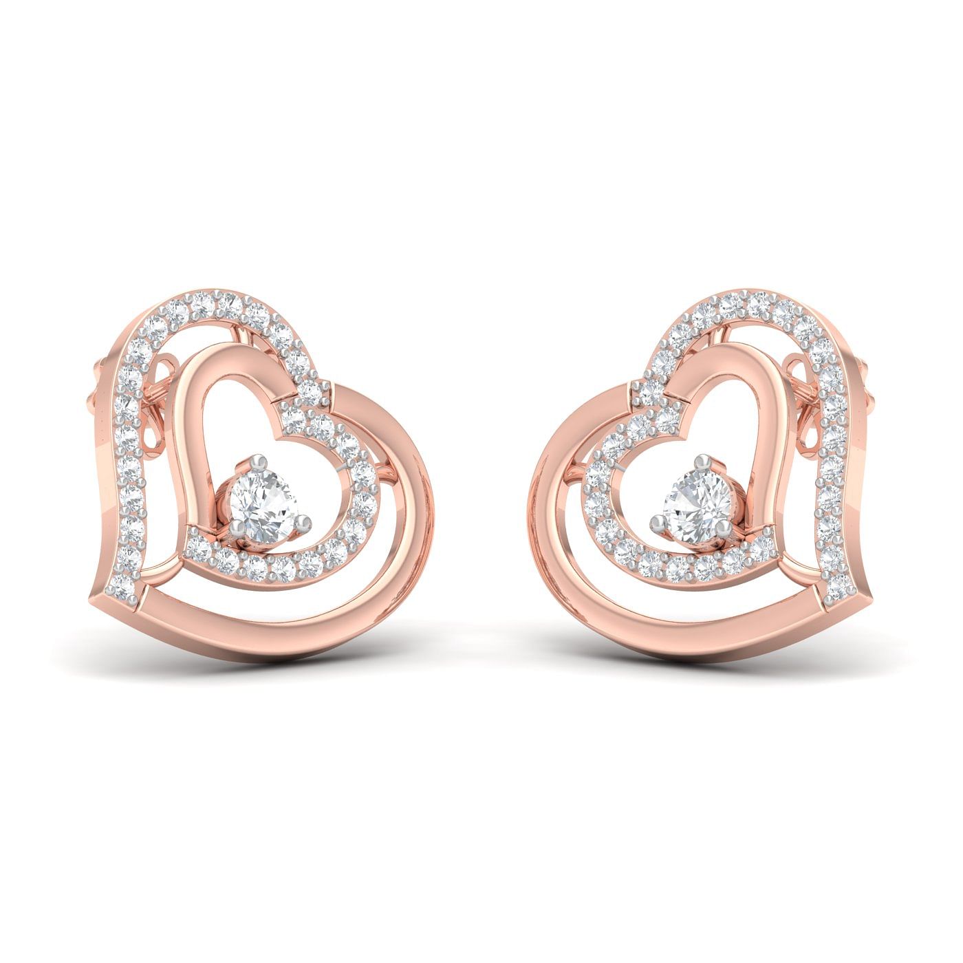 Heart Shaped Rose Gold Diamond Earring For Women