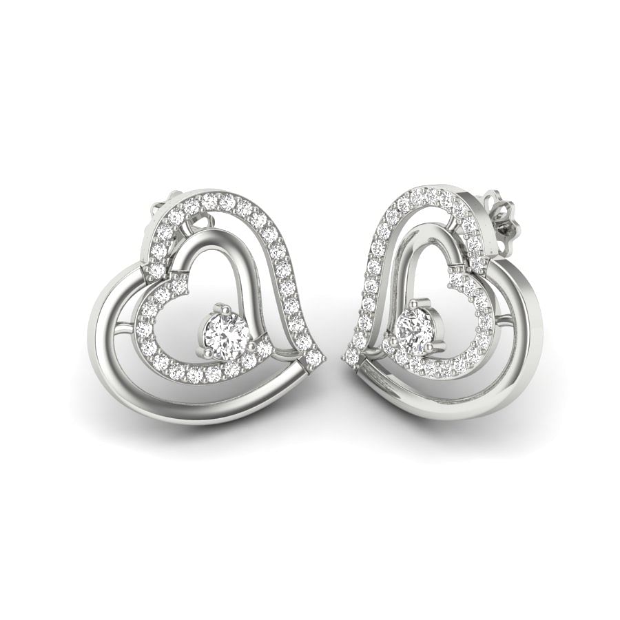 Heart Shaped White Gold Diamond Earring For Women